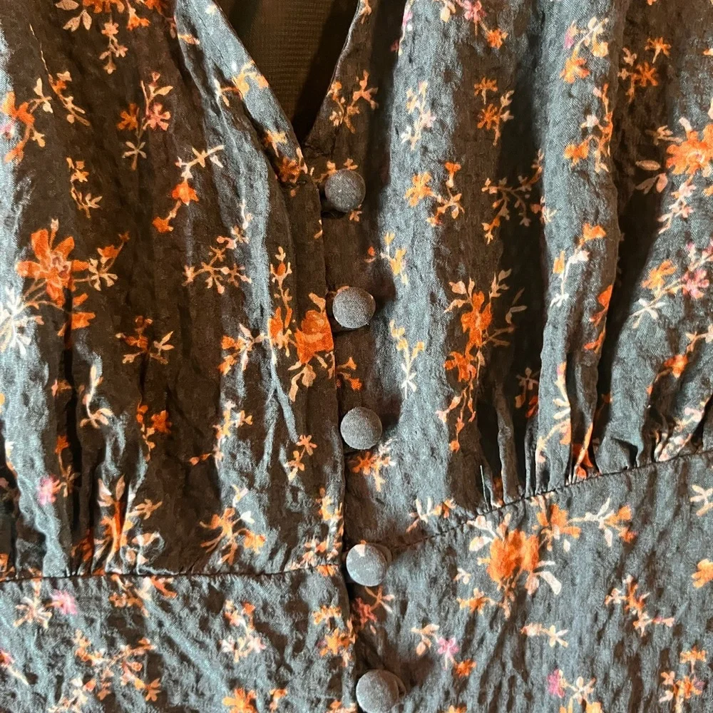 Madewell Green Floral Puff Sleeve Blouse